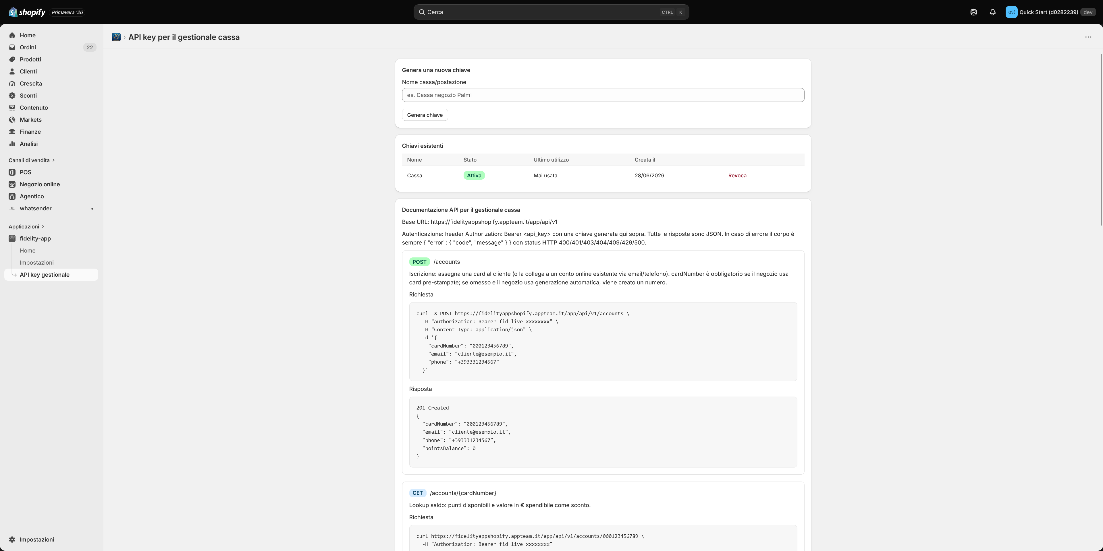 Documentazione API per il gestionale cassa
